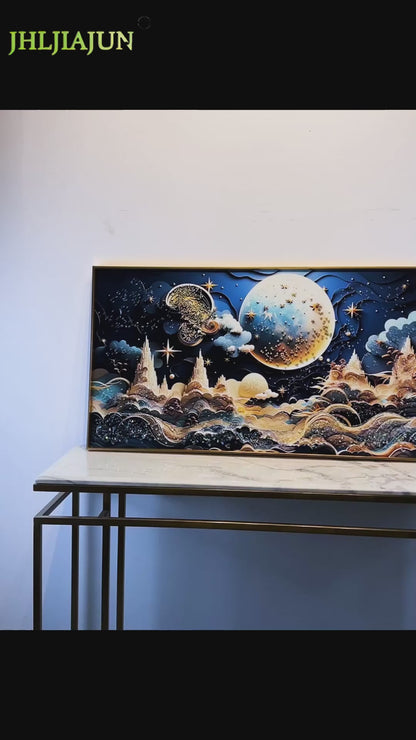 Advanced Abstract Moon Night Scene wall Crystal Porcelain Painting Decorative art