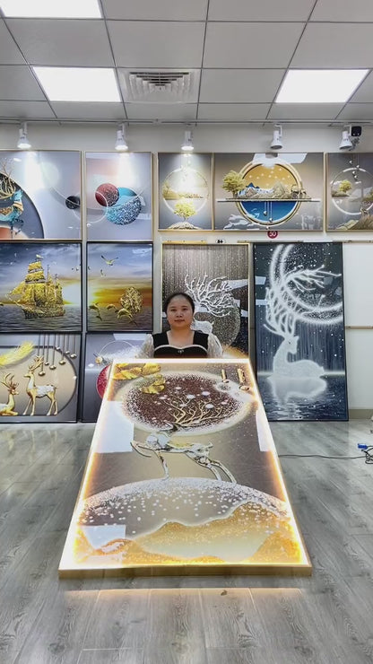 Cartoon deer wall Painting Decorative crystal porcelain painting art LED
