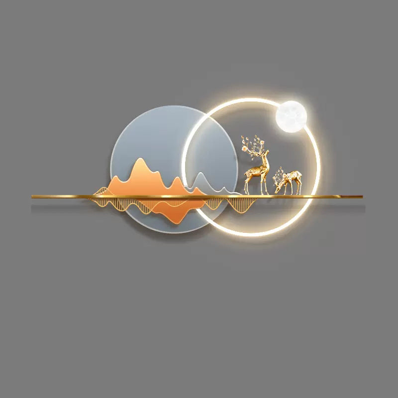 Exquisite Abstract Landscape Deer decoration wall hanging lamp LED