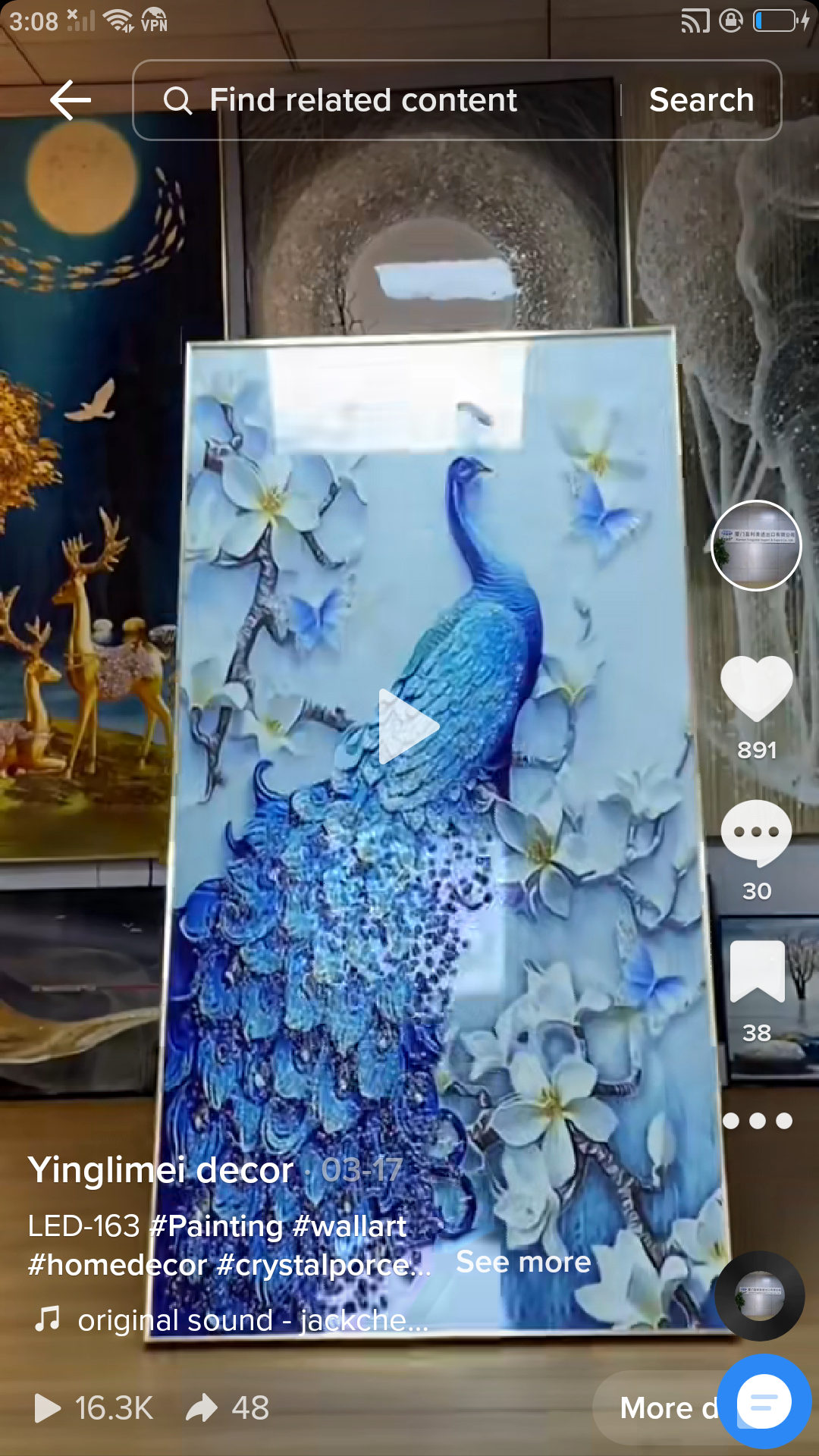 Auspicious Peacock Crystal Porcelain Painting.