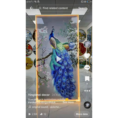 Colorful Auspicious Peacock Crystal Porcelain Wall Decorative Painting