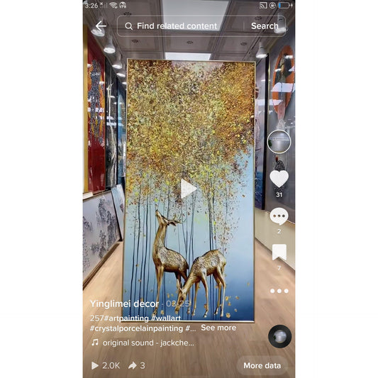 Golden Deers Abstract Crystal Porcelain decorative painting
